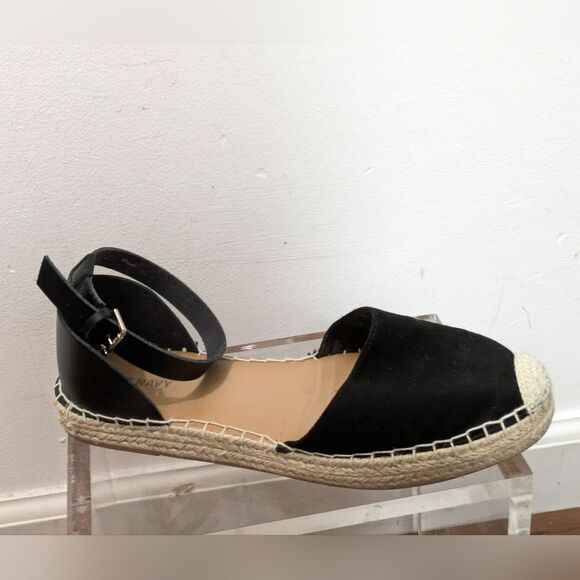 Old Navy Black Faux Leather Jute Buckle Espadrille Women's 8 - Picture 11 of 16